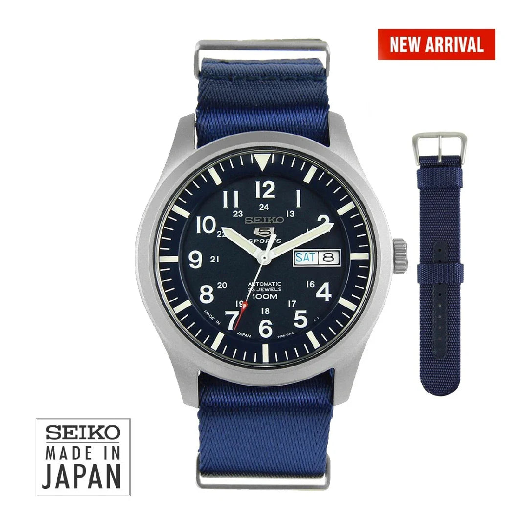 SEIKO SNZG11J1 Men's Watch – Nylon Strap, Blue Dial, Automatic Movement