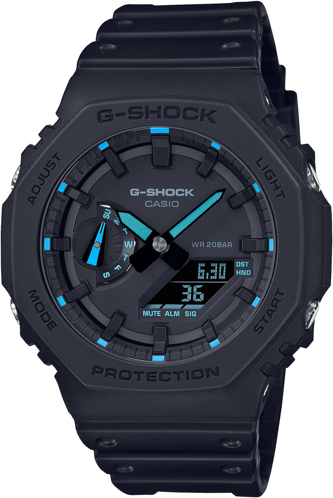 Casio G-SHOCK GA-2100-1A2 – Carbon Core Guard Analog-Digital Watch (Black & Blue Accent)