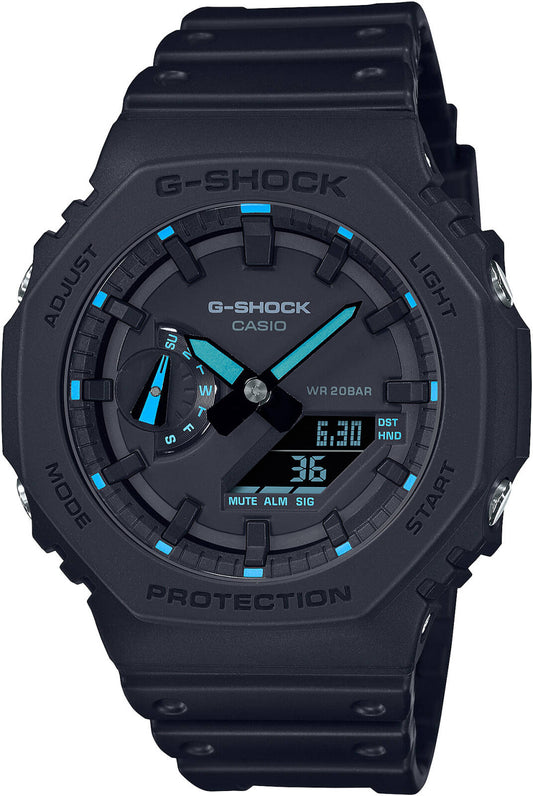 Casio G-SHOCK GA-2100-1A2 – Carbon Core Guard Analog-Digital Watch (Black & Blue Accent)