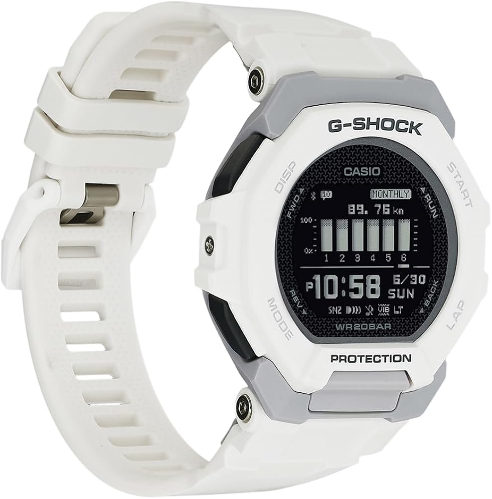 Casio G-SHOCK GBD-300-7DR Men’s Digital Sports Watch with Bluetooth & Step Tracker (White)