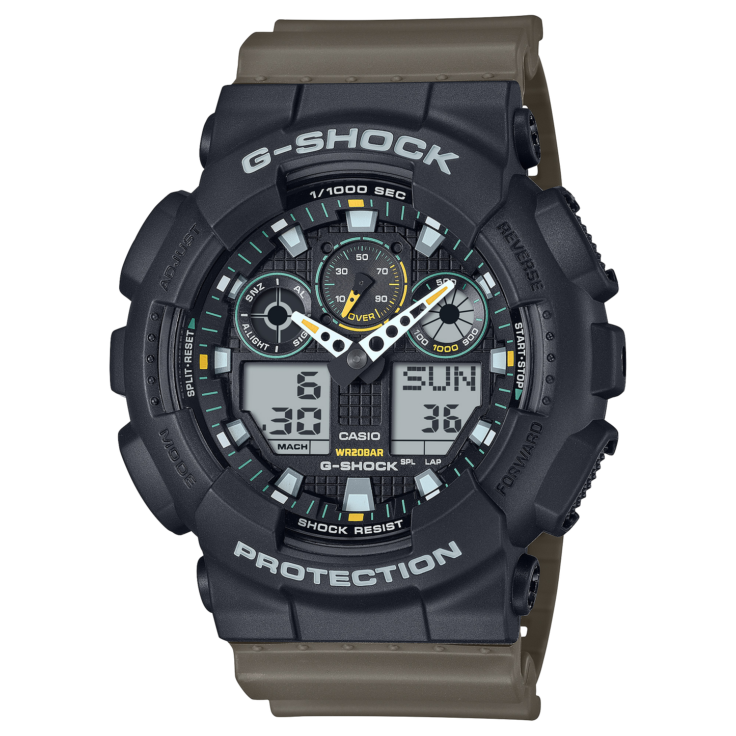 Casio G-SHOCK GA-100TU-1A3 – Tactical Black Analog-Digital Watch (Neon Green Accents)