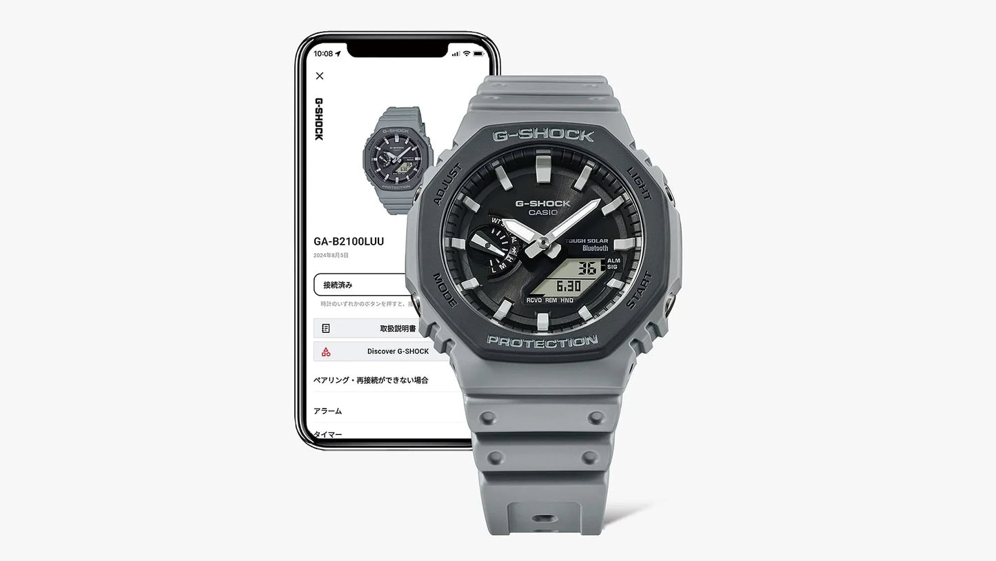 Casio G-SHOCK GA-B2100LUU-8A “CasiOak” Analog-Digital Watch with Bluetooth & Tough Solar – Gray & Purple Accent