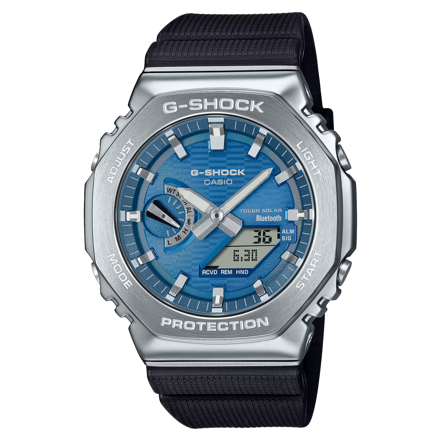 Casio G-SHOCK GBM-2100A-2B Men’s Analog-Digital Watch with Bluetooth & Metal Bezel (Blue)