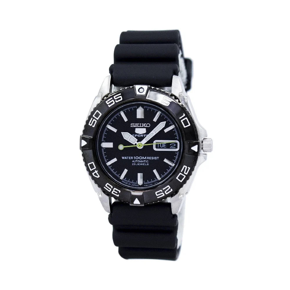 Seiko 5 Men's Black Dial Rubber Automatic Watch - SNZB23J2