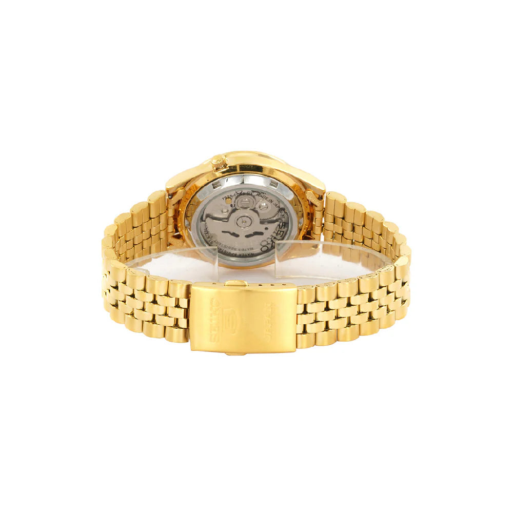 Seiko 5 Gold Tone Jubilee Bracelet Black Dial 21 Jewels Automatic SNKC20J1 Men's Watch