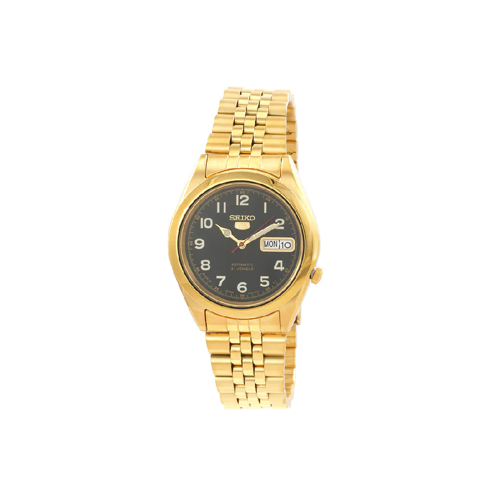 Seiko 5 Gold Tone Jubilee Bracelet Black Dial 21 Jewels Automatic SNKC20J1 Men's Watch