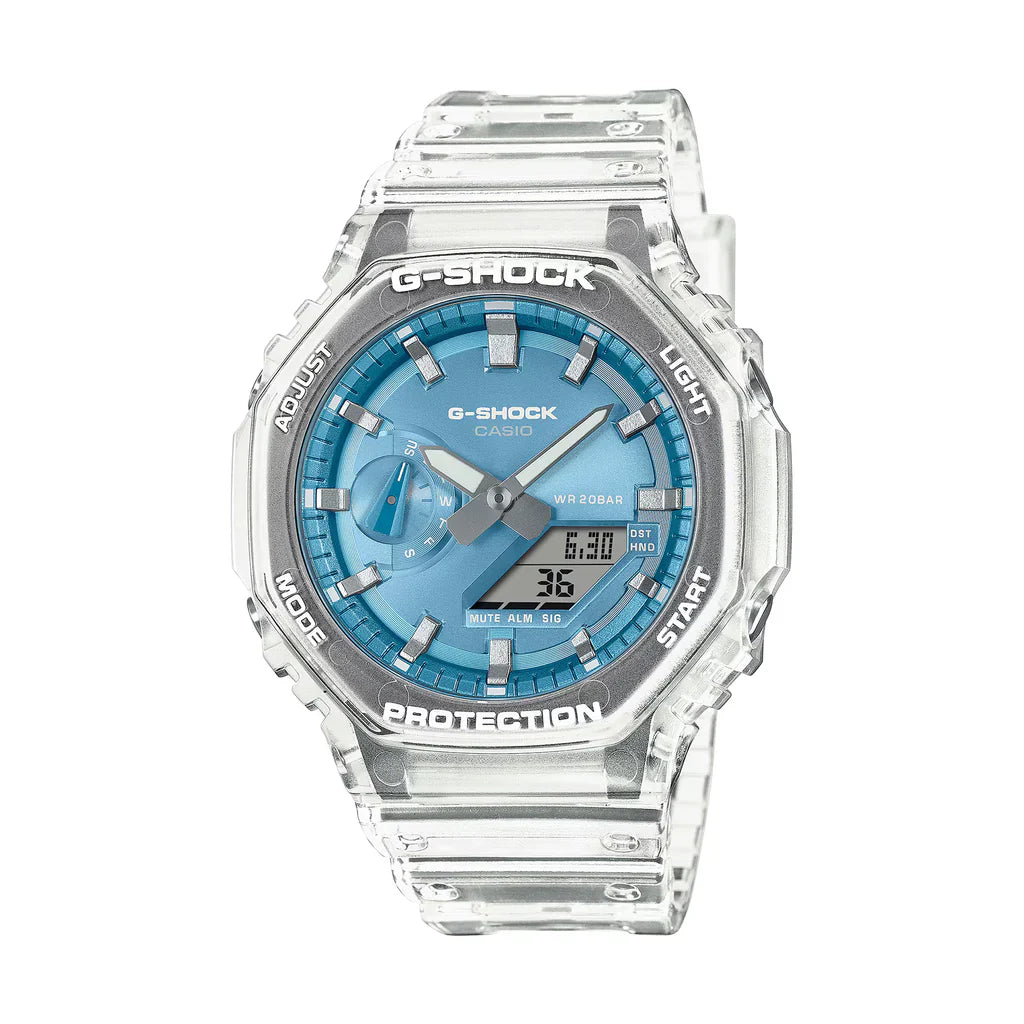 Casio G-SHOCK GA-2100BM-7A2DR – Carbon Core Guard Analog-Digital Watch (White & Blue Camouflage Edition)