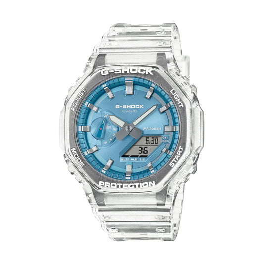 Casio G-SHOCK GA-2100BM-7A2DR – Carbon Core Guard Analog-Digital Watch (White & Blue Camouflage Edition)