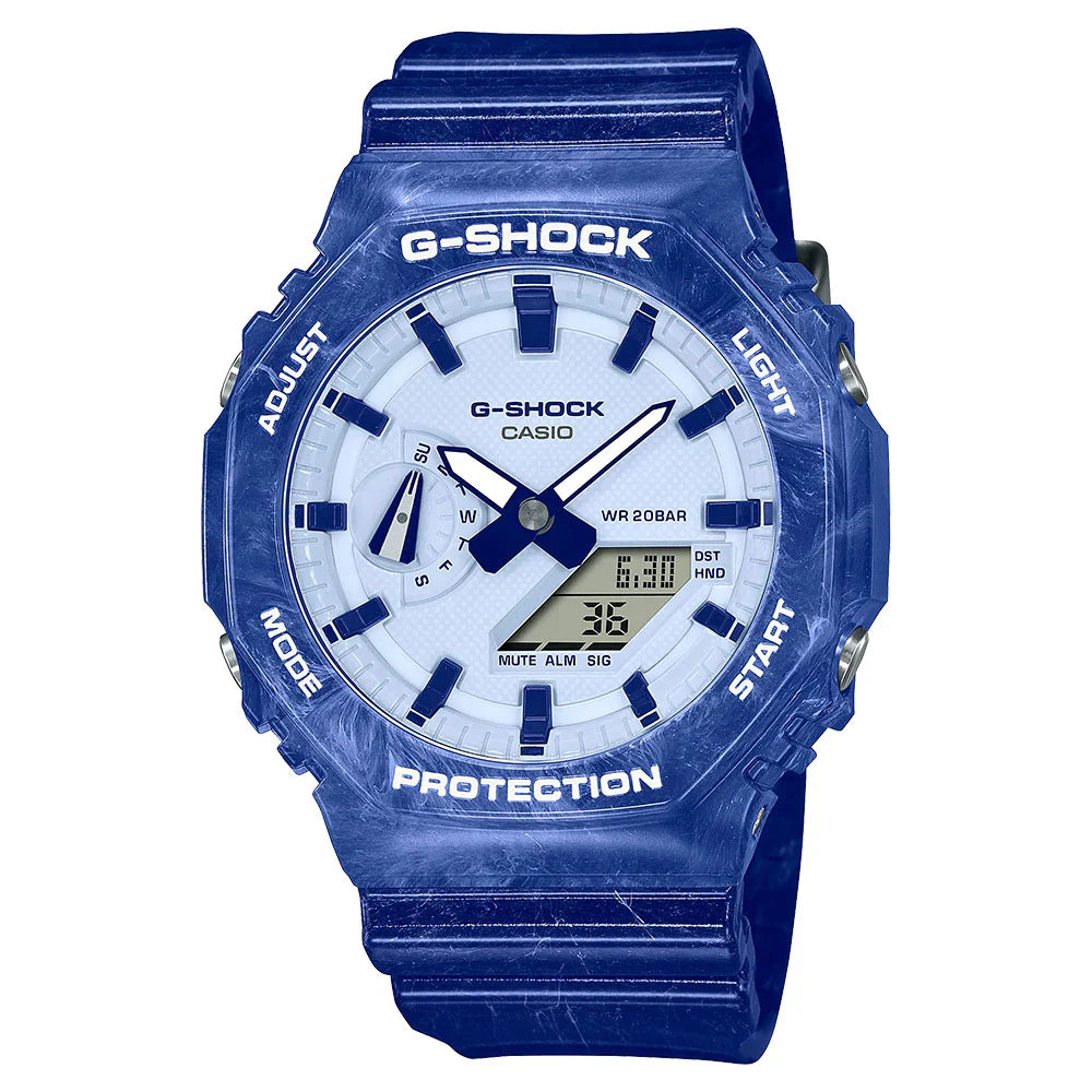 Casio G-SHOCK GA-2100BWP-2ADR – Blue & White “Polar Camouflage” Carbon Core Guard Watch