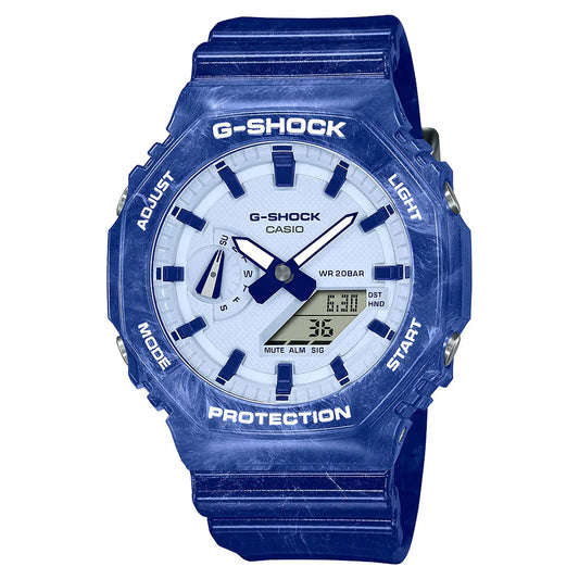 Casio G-SHOCK GA-2100BWP-2ADR – Blue & White “Polar Camouflage” Carbon Core Guard Watch