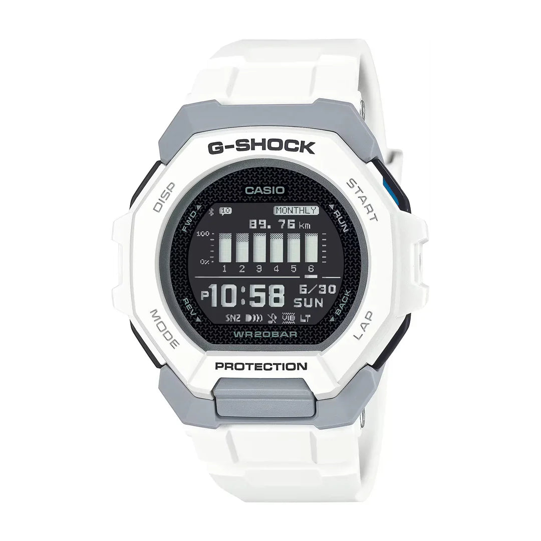 Casio G-SHOCK GBD-300-7DR Men’s Digital Sports Watch with Bluetooth & Step Tracker (White)