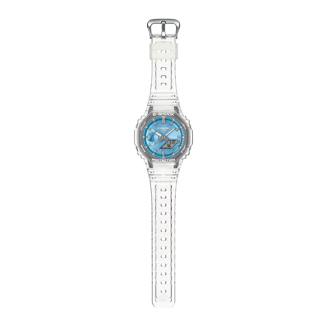 Casio G-SHOCK GA-2100BM-7A2DR – Carbon Core Guard Analog-Digital Watch (White & Blue Camouflage Edition)