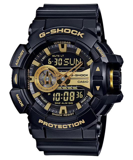 Casio G-Shock GA-400GB-1A9 Black & Gold Analog-Digital Watch – Rotary Switch, Shock Resistant, 200M Water Resistant