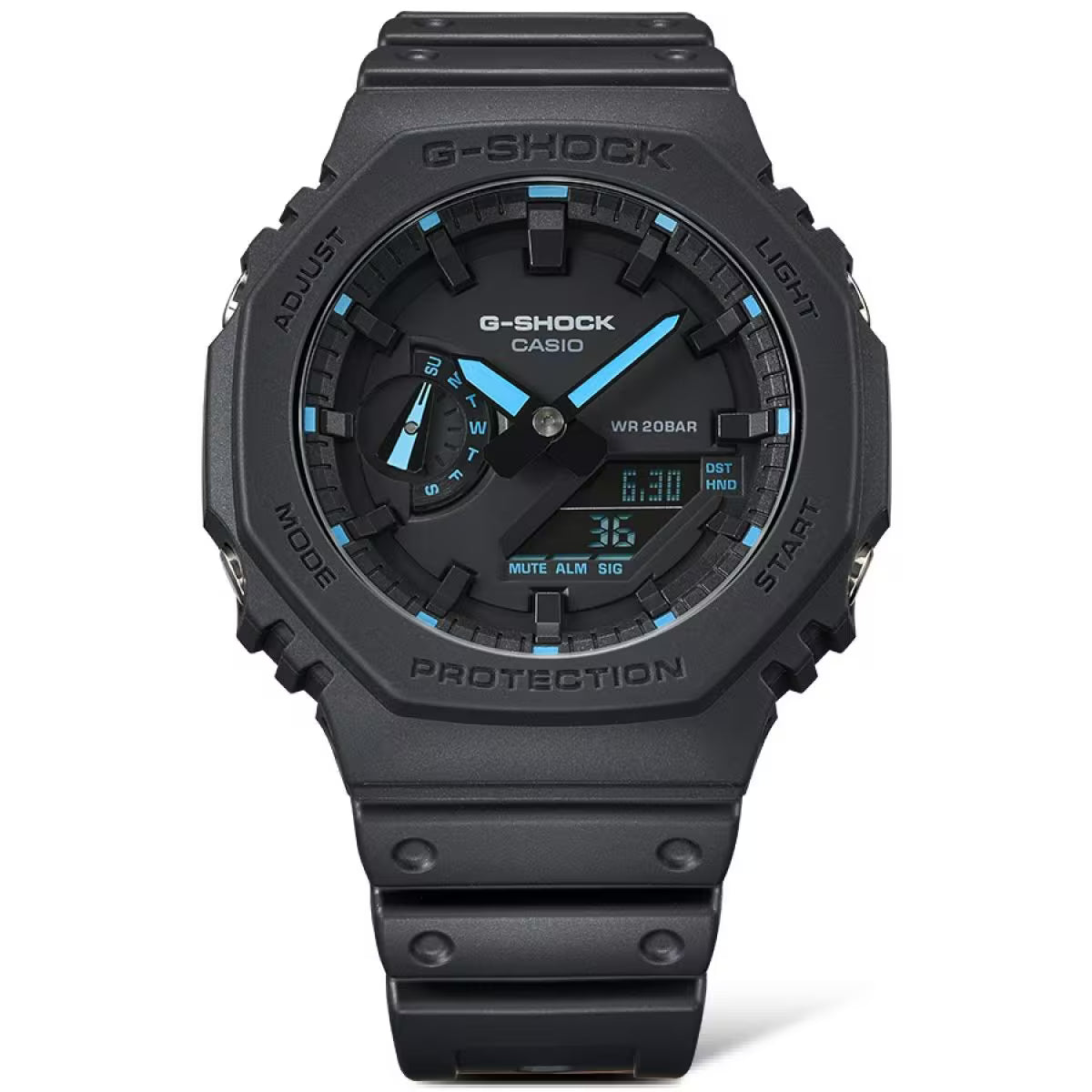 Casio G-SHOCK GA-2100-1A2 – Carbon Core Guard Analog-Digital Watch (Black & Blue Accent)