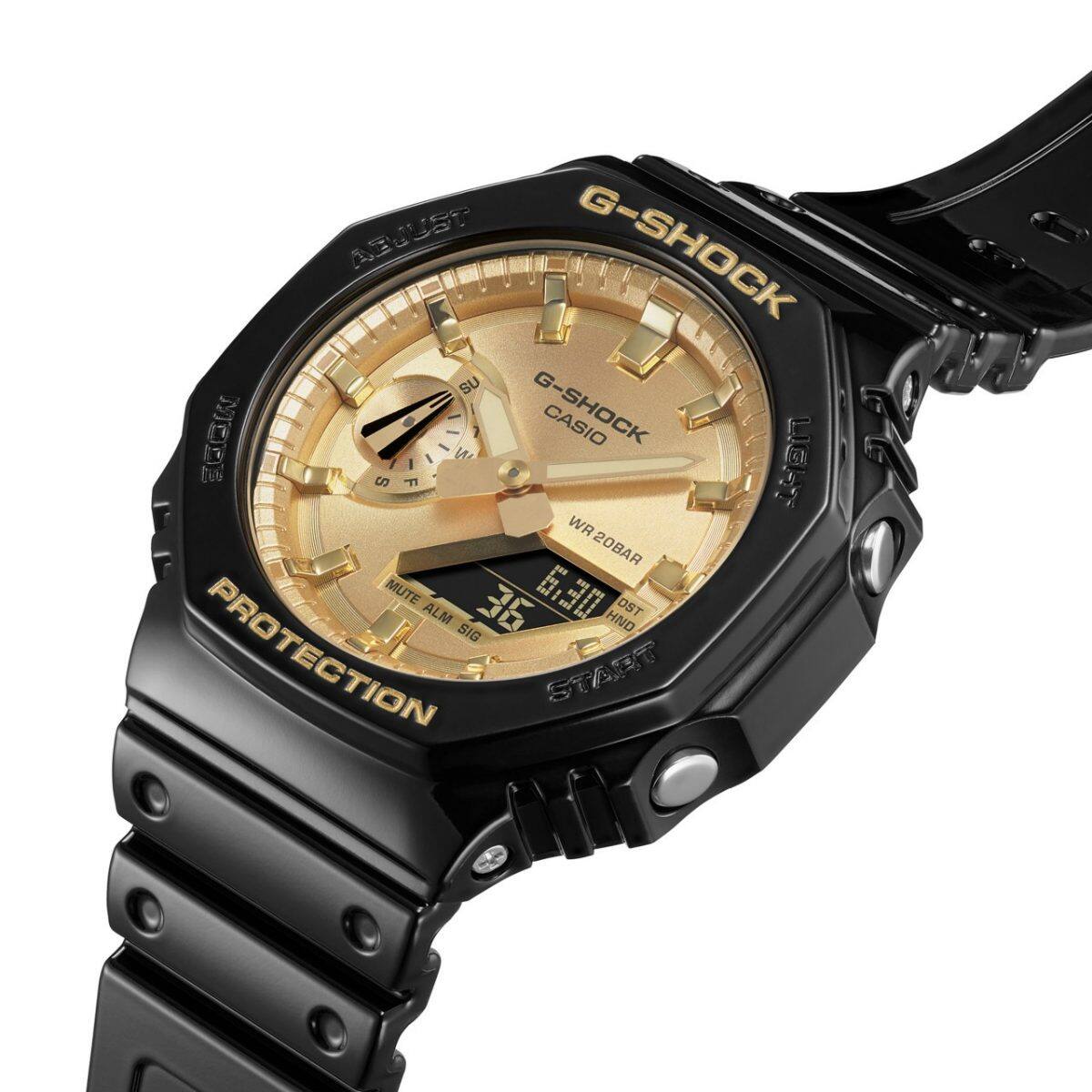 Casio G-SHOCK GA-2100GB-1ADR – Black & Gold Carbon Core Guard Analog-Digital Watch